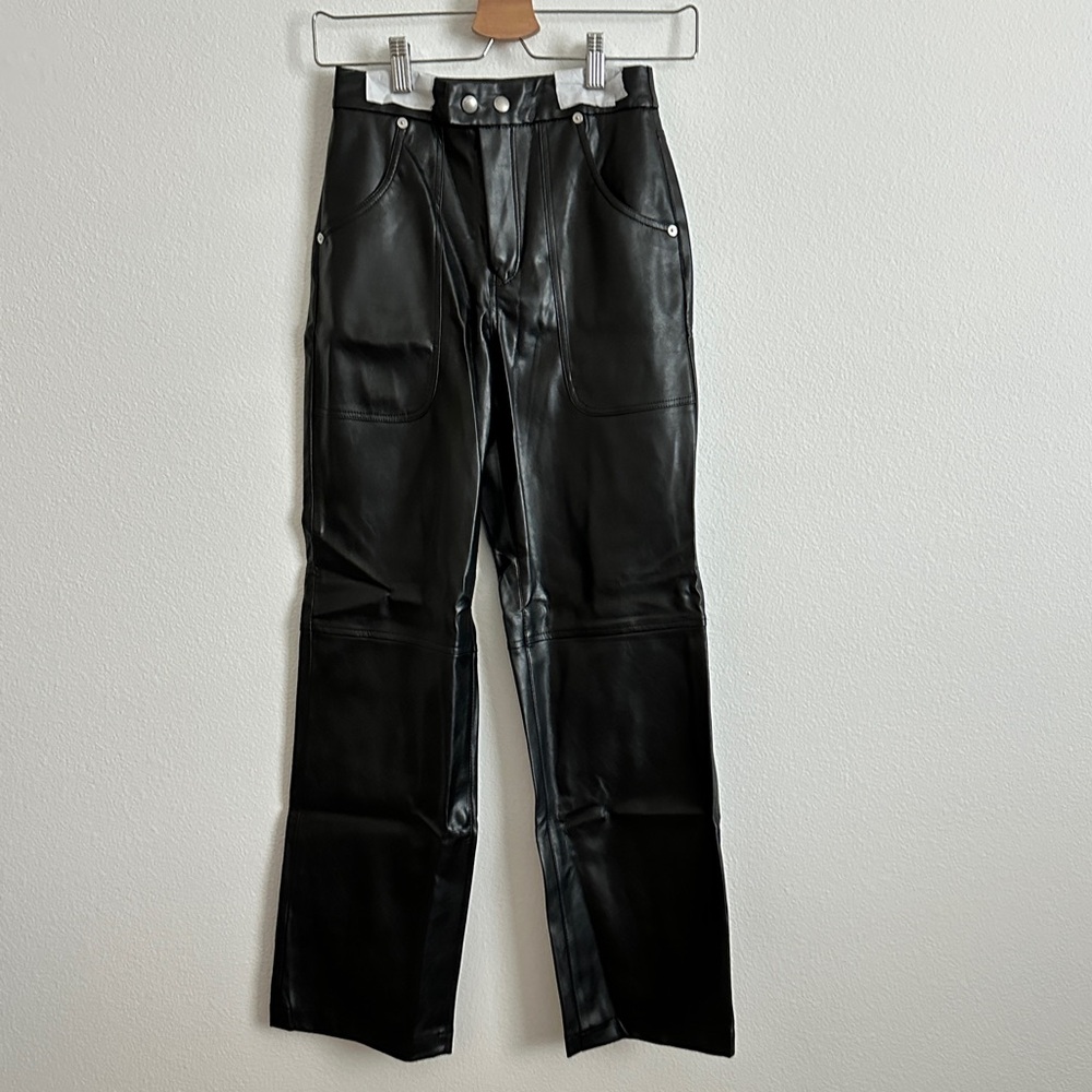 Blank NYC Black Faux Leather High-Rise Pork Chop Pocket Pants Size 24